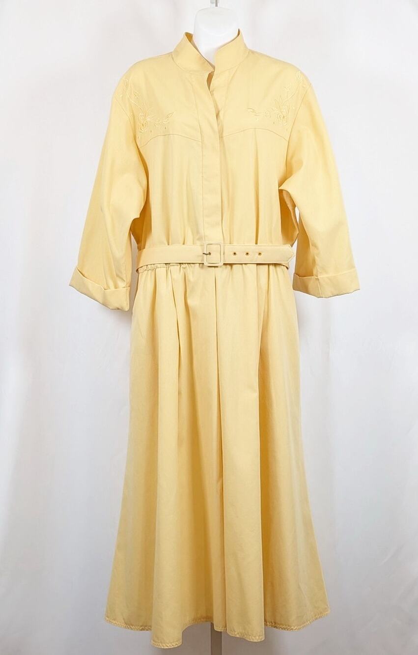 Vintage 90s Shirt Dress Butter Yellow Midi Women's Size 20 Willi of California